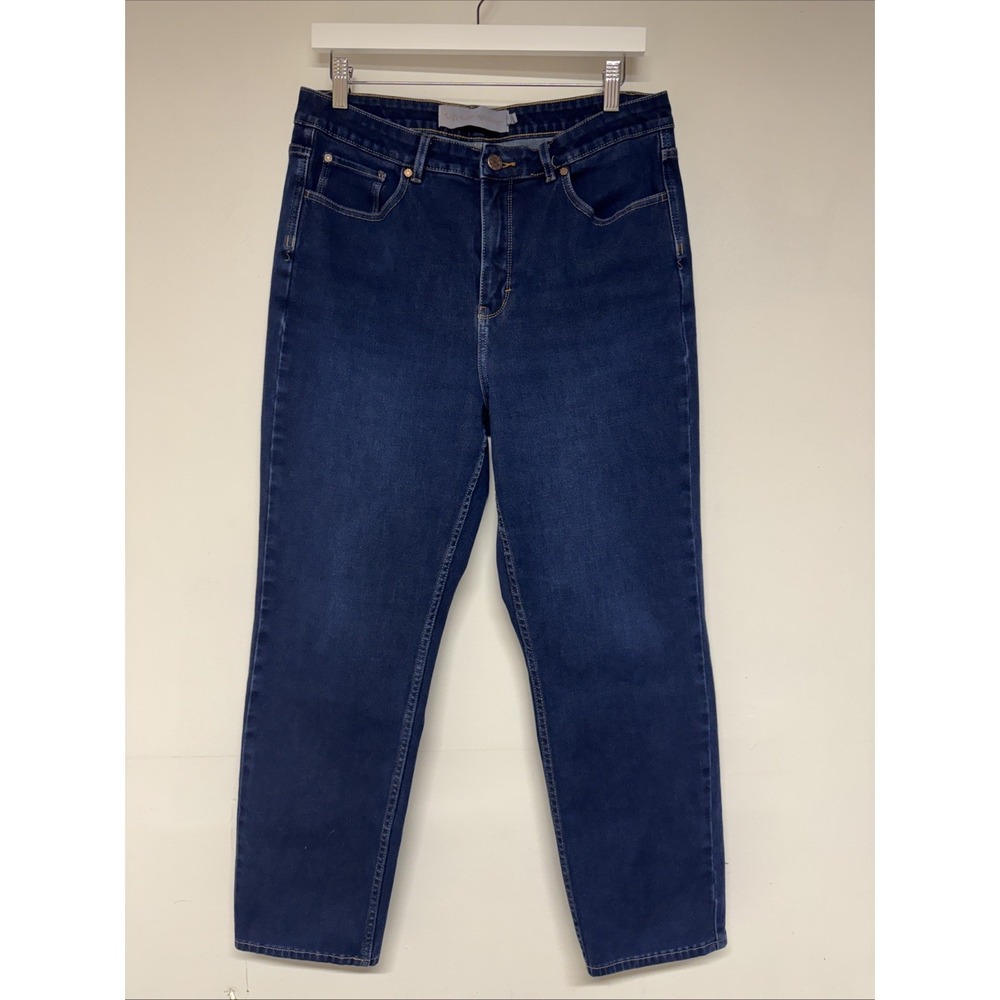 Soft Surroundings Jeans Size 14 Denim Straight Leg High Rise Dark Wash Blue